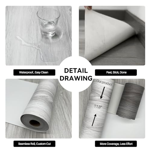 auxua Wood Grain Peel and Stick Floor Tiles – 11.8” Width, Full Roll Length of 394\" – Versatile Design for Any Space, Light Color Self Adhesive Vinyl Flooring, Waterproof and Non-Slip Features