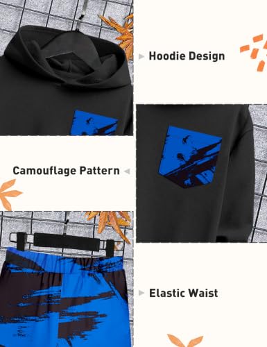 Image of KANGKANG Boys Clothes Two Piece Long Sleeve Hooded Sweatshirt Top Camouflage Sweatpants Fall Outfits Winter Clothes Set 6-16Y