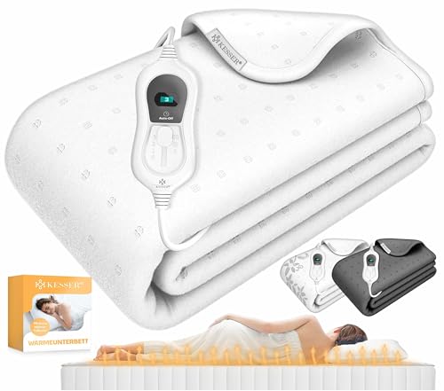 KESSER® Wärmeunterbett 150x80cm mit Abschaltautomatik Fernbedienung | Heizdecke mit 3 Temperaturstufen | Wärmebettunterlage fürs Bett Matratzenheizung | Wärmedecke aus weichem Vlies Heizkissen Weiß