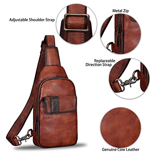 Ivtg Genuine Leather Sling Bags Hiking Sling Backpacks Shoulder Fanny Pack Vintage Handmade Crossbody Chest Daypack (Coffee) #TOP5
