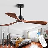 dearnow 52” Ceiling Fans with Remote Control/Dimmer and Color Reduction with 3 Solid Wood Fan Blades, Ceiling Fan can be Used Indoors and Outdoors for Living Room, Dining Room, Pavilion Yard.