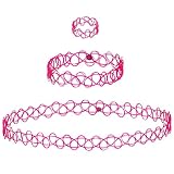 EXPRESSIONS 3pc Assorted Tattoo Stretch Jewelry Collection - PInk Tattoo Choker Necklace, Bracelet & Ring Set - Stretchy Tattoo Effect Jewelry Accessories For Kids And Adults