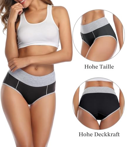wirarpa Unterhosen Damen Baumwolle Unterwäsche Frauen Taillenslip Hohe Taille Slip Schwarz 5er Pack Größe 5XL 2