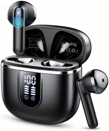 Wireless Earbuds Bluetooth 5.4 Headphones, 40H Playtime In-Ear Earphones with 4 ENC Noise Cancelling Mic, 3D Bass Stereo Sound, IP7 Waterproof Ultralight Bluetooth Earbuds USB-C LED for iPhone Android