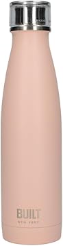 BUILT Perfect Seal Insulated Stainless Steel Water Bottle/Thermal Flask with Leakproof Cap, 480 ml 17 fl oz - Pale Pink