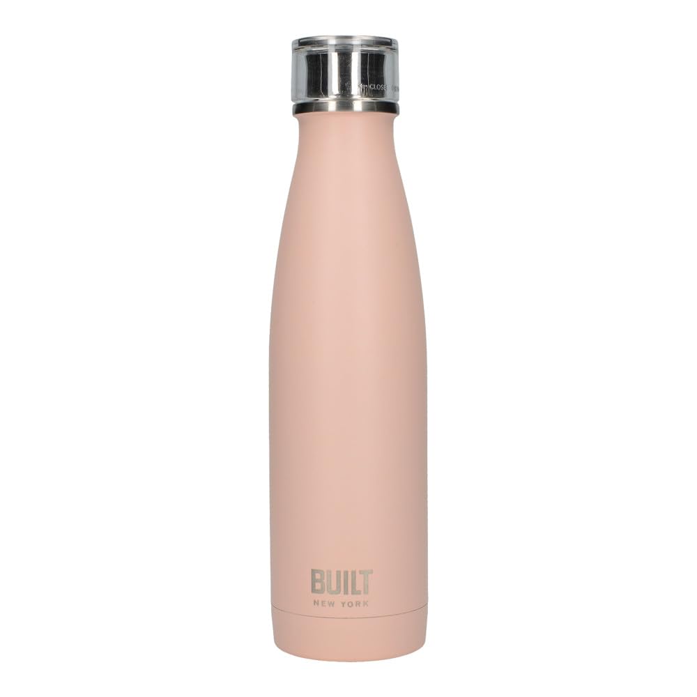 Built Perfect Seal Double-Walled Insulated Stainless Steel Water Bottle, 480 ml, Pale Pink