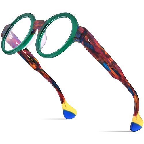 Image of HEPIDEM Multicolor Acetate Glasses Frame Women Oversize Vintage Round Eyeglasses Optical Spectacles 9271