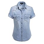 Women’s Cap Sleeve Button Down Denim Chambray Shirt www.denim.fit