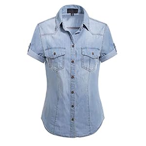 Women’s Cap Sleeve Button Down Denim Chambray Shirt www.denim.fit