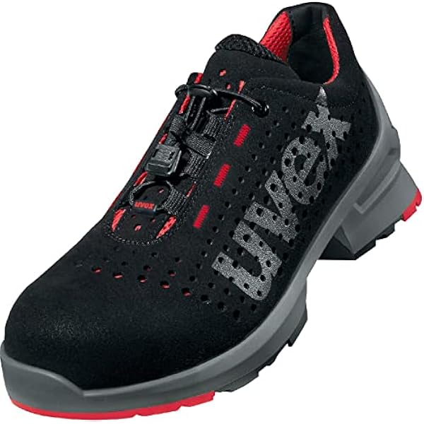 Uvex 1 Calzado Profesional de Seguridad S1 SRC | Zapatilla Deportiva de Trabajo | Punta Antiaplastamiento de Composite | Negro - Rojo