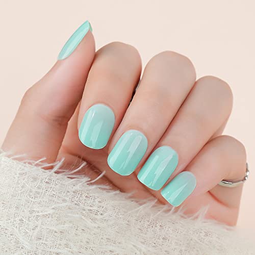 Jofay Fashion Square Color Press On Nails Short Length- Mint Blue | Reusable Full Cover Acrylic Fake Nails | 24Pcs Purefit Stick On Nails | Polish-Free Press-On Manicure Kit With Glue 12 Sizes #TOP3