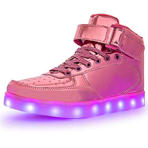 Wajin LED Light Up Shoes Kids High top Sneakers Dancing Sneakers for Boys Girls Toddles Gift with USB Charging Flashing Luminous Shoes Pink