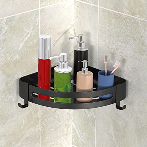 Raoot Duschregal Ohne Bohren Duschablage Schwarz Eckregal, Dreieck Duschkorb, Duschablage Oohne Bohren, Badezimmer Regal Badregal, Eckregal Dusche für Bad Küche Toilette, Rostfreier Stahl, 1 Stück Cover