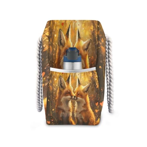 Two Foxes Kissing Beach Bag & Travel Tote Bag Large Sandproof with Zipper Closure, Wet Pouch for Swim Gym Travel, Lightweight Foldable Outdoor Bag3