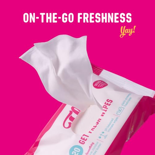 Image of Flo - Get Fresh Wipes (20 Count, Pack of 12) pH Balanced Feminine Wipes - Super Soft, Soothing Aloe Vera, Coconut, Shea Butter - Sensitive Skin Friendly - Made with Plant Cellulose - Vegan Friendly