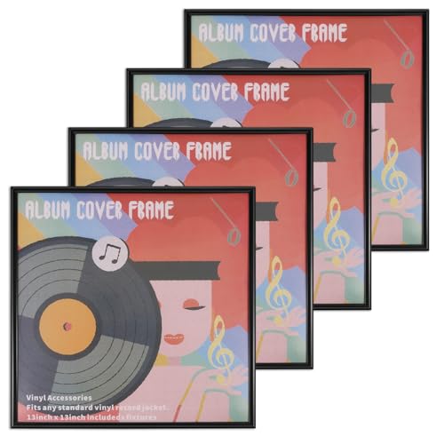 Image of 4Pcs Vinyl Frame for Wall and Tabletop Decor, 12.5" x 12.5" Black Music Album Frames to Display Vinyl LP Covers, Simple Style Picture Frame for Hanging Music Studio Living Room