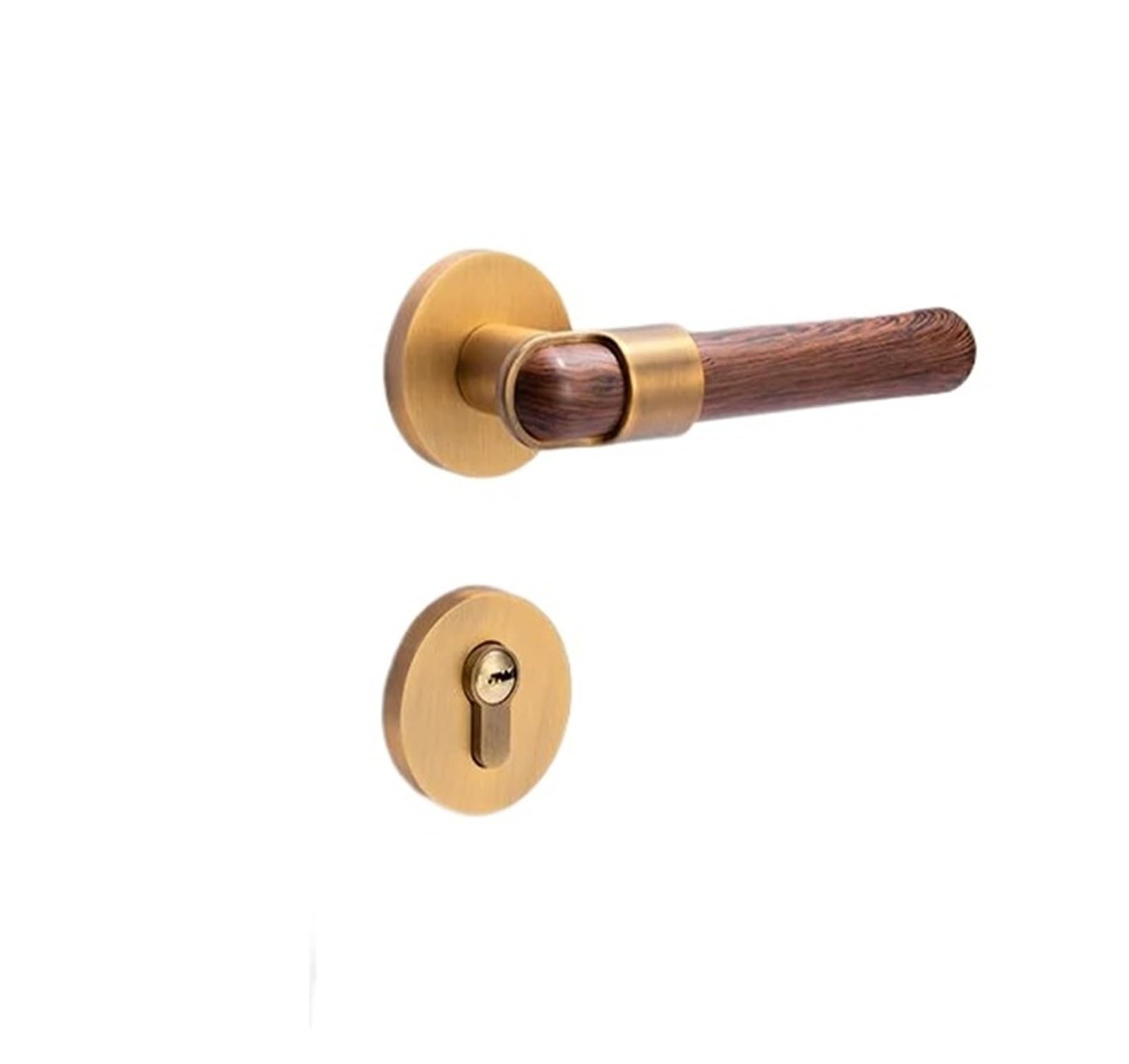 Sjloynwq Yellow Patina Wood Grain Handle Door Lock Bedroom Kitchen Silent Bolt Home Hardware