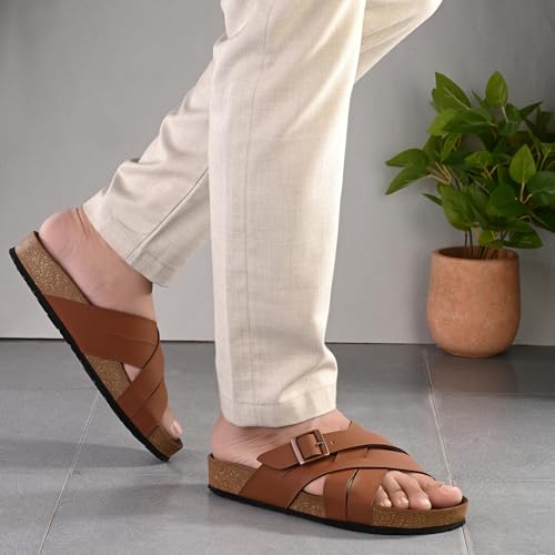 Image of Centrino Mens Cushion Sliders /Slippers|Berkin-Style Slip-On Sandals | Open Toe Design | Soft PU Footbed | Lightweight & Comfortable | Arch Support | On-Grip Sole | Casual Outdoor Wear (6868)