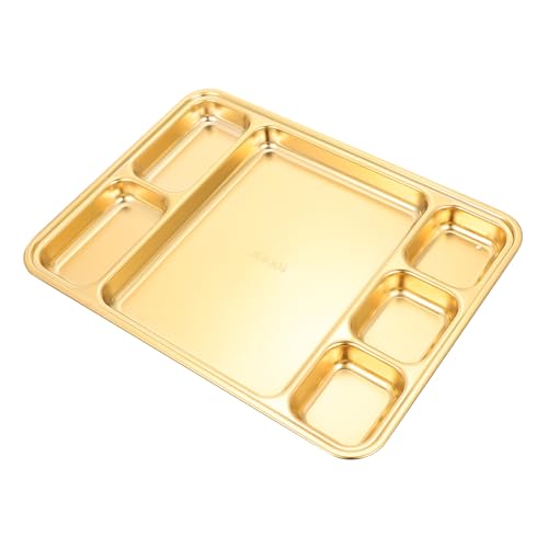 WATIIFUFU 1 Pc rejilla de acero inoxidable recipiente de comida inoxidable bandeja de cena cubiertos para acampar fruteros fruteira plato de comida dividida Contenedor de comida Golden