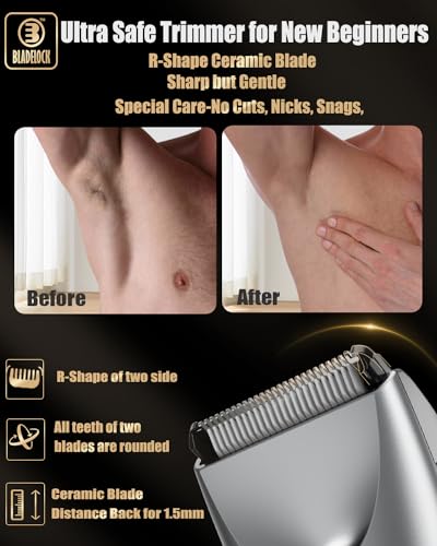 Image of ENSSU Body Hair Trimmer for Men with Light, Ball Trimmer Men Waterproof, Pubic Groin Hair Trimmers for Man Rechargeable Body Groomer with Standing Recharge Dock,LED Display