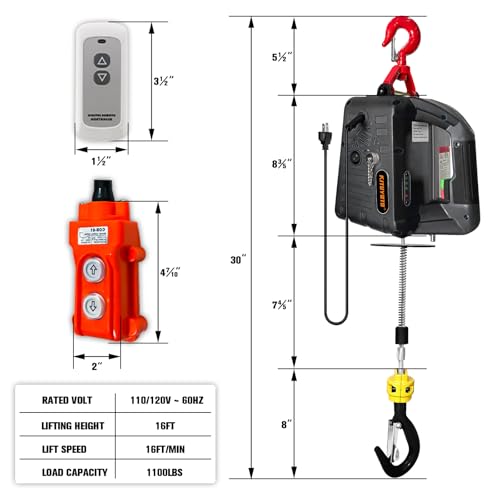 Kituyoto 3-In-1 Electric Hoist Winch 1100 Lbs,Portable Electric Winch,Manual/Cable/Remote Control,Overload Protection 25Ft Lifting Height,Suitable For Lifting In Factories thumb #1