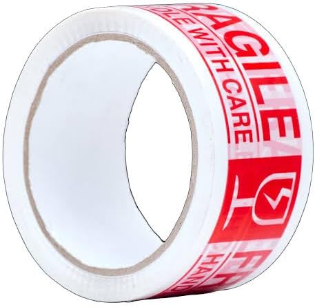 Fragile Tape, Handle with Care Warning Packaging Tape, Red and White, 48mm x 50m
