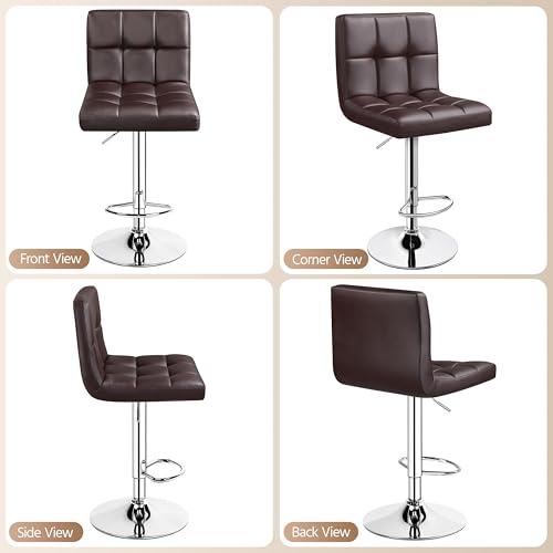 Image of Yaheetech Bar Stools Set of 4 - Modern Adjustable Kitchen Island Chairs Counter Height Barstools Swivel PU Leather Chair 30 inches,X-Large Base and Seat, Brown