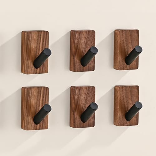 LECHYN 6 Pack Wooden Wall Hooks for Hanging, Adhesive Mounted & W...