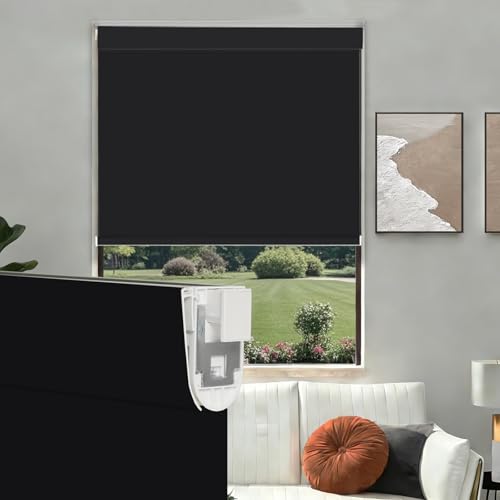 Image of Changshade Custom No Drill No Tools Blackout Roller Shades for Window, Cordless Roller Shades Thermal Insulated UV Protection Privacy, Easy Install Roller Blinds for Home Office, Classic Black