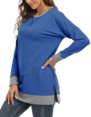 BETTE BOUTIK Women's Drop Long Sleeve Sweatshirts Casual Crewneck Tunic Tops Sweartshirts With Side Slits S-3XL