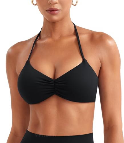 YEOREO Halter Sports Bras for Women Adjustable Strappy Open Back Impact Removable Pads Deep V Bra Workout Gym Yoga Crop Top