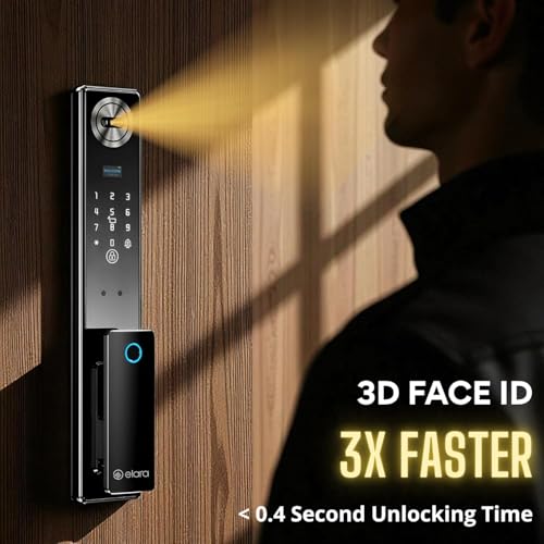 Image of Elara Apex Edge Smart Door Lock, Fingerprint, Card, App, OTP, Keys, PIN Unlock, Alarm Alert, Bluetooth & WiFi, Black, 2 Year Warranty. (Apex Edge)