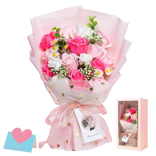ソープフラワー ギフト 花束 造花プレゼント 石鹸の花 シャボンフラワー インテリア 雑貨 卒業式 開店祝い 母の日 誕生日 結婚祝い 退職祝い 還暦祝い 発表会 ディスプレイ 花 フラワー ローズ 薔薇の花 アレンジ 枯れない そのまま飾れる ピンク