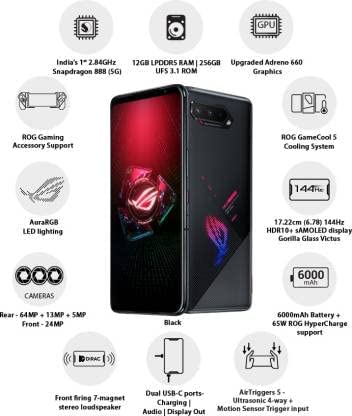 Refurbished) ASUS ROG Phone 5 (Black, 256 GB) (12 GB RAM) : Amazon