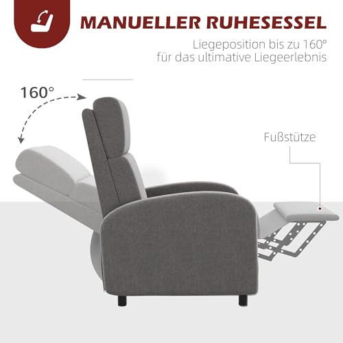 HOMCOM Relaxsessel Fernsehsessel Liegesessel mit Liegefunktion gepolstert Sessel mit Verstellbarer Rückenlehne, Ruhesessel mit Leinenoptik, Fußteil für Wohnzimmer Schlafzimmer, Dunkelgrau – Bild 6