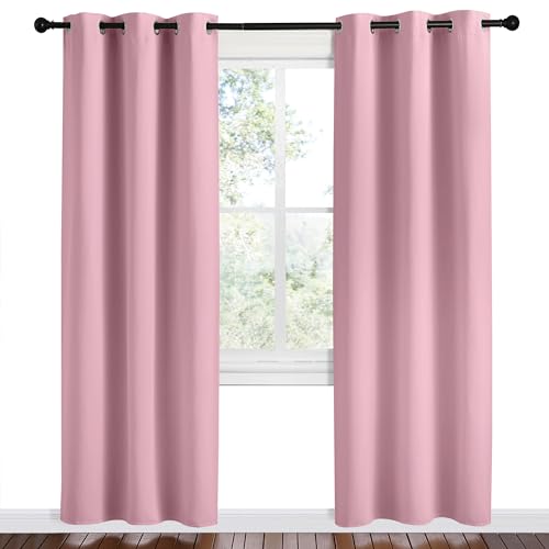 Image of NICETOWN Crystal Pink Room Darkening Curtains for Kitchen, Set of 2, 42 inches Wide by 78 inches Long, Window Treatment Thermal Insulated Solid Grommet Room Darkening Curtains /Drapes for Bedroom