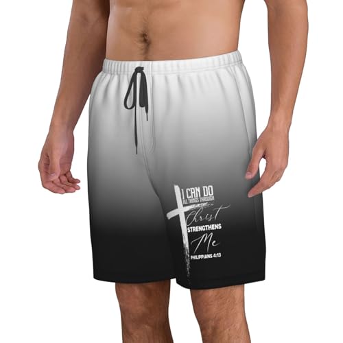 Mens Swim Trunks Religious Bible Verse Cross Christian Philippians 4 13 Board Shorts,Hawaii Beach Shorts,2