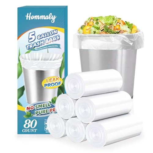 Image of 5 Gallon 80pcs (Fit 4.5-5.3 Gal) Small Clear Trash Bags Strong Garbage Bags, 18-20 Liter Bathroom Trash Can Bin Liners, Unscented Plastic Bags for Office, Waste Basket Liner, 4.5,5Gal-Clear