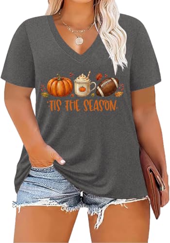 Image of ForHailey Women's Plus Size V Neck Tops Summer Short Sleeve T Shirt