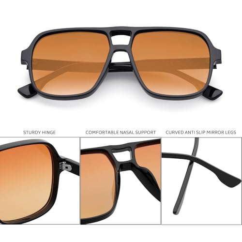 Retro Square 70s Aviator Sunglasses for Women Men Colored Tinted Lens Plastic Trendy Vintage Western Shades2