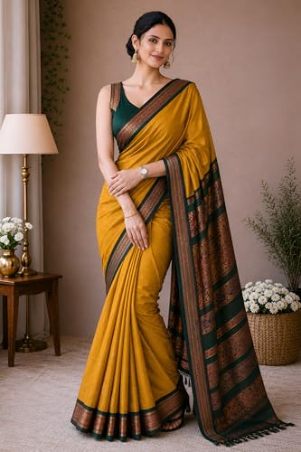Image of Women's Kanjivaram Cotton Silk Saree South Indian Paithani Sari | gadwal cotton sarees with Zari Border and Blouse Piece - Suitable For All Indian Occasions and Festivals 191