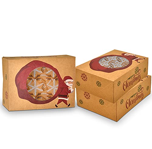 24 Count Christmas Cookie Boxes Holiday Bakery Treat Boxes Brown Kraft Paper Box With Window For Baking Cookies Cupcake Goodies Food Gift Giving Packaging Containers Party Favors Size 8.3" X 6" X 2.8" #TOP3