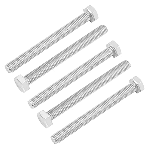 Image of Bettomshin 5Pcs M8 x 80mm Hex Bolts, 304 Stainless Steel 1.25mm Thread Pitch Fully Threaded Metric Hex Head Screw Bolts, Hexagon Screw Bolt, Hex Tap Bolts, Silver (Overall Size 85.45x13x13mm)