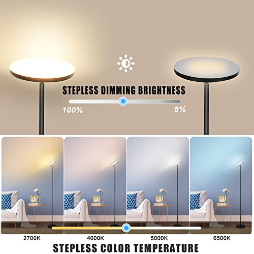 Floor Lamp, Upgraded 36W Super Bright Dimmable Torchiere Led Floor Lamps For Living Room With Remote & Touch Control, 3000Lm Stepless Color Temperature 2700K-6500K Standing Lamp For Bedroom Office #TOP3