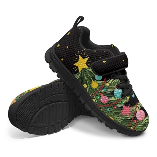 Christmas Theme Girls Athletic Shoes with Hook and Loop Cute Print Breathable Mesh Tennis for Little Kid/Big Kid US 10.5-2.53