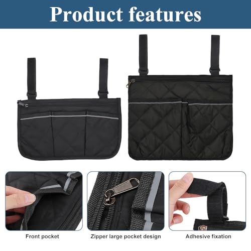 Miniatura 3 de Zsuiqin 2 Piezas Bolsa De Silla De Ruedas, Bolsa Lateral Para Silla De Ruedas, Con Franja Reflectante Para Sillas De Ruedas, Ayuda Para Personas Mayores, Reposabrazos Para Colgar Negro