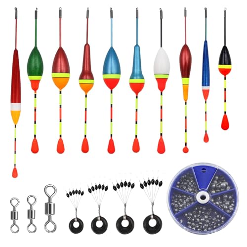 JINXIAN 205 sztuk krętliki Angeln 10 sztuk Posen Angeln Zestaw 4 szt. Gummistopper Angeln 3 szt. Wirbel Angeln Angeln Angelzubehör für Unterschiedlich Fischarten in Seen Oder Teichen