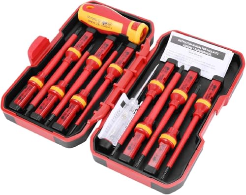 caapmony Kit chave de fenda isolada 1000 V VDE chave de fenda elétrica ournevis plana, Chave de fenda cruciforme, Chave de fenda testador magnético, Chave de fenda multifuncional com estojo