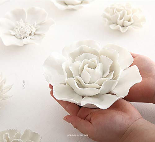 Alycaso Ceramic Flower Wall Décor Artificial 3D Flower Wall Art For Living Room Home Hallway Bedroom Kitchen Farmhouse Bathroom Dining Room, White, F1, 6.29 Inch #TOP6