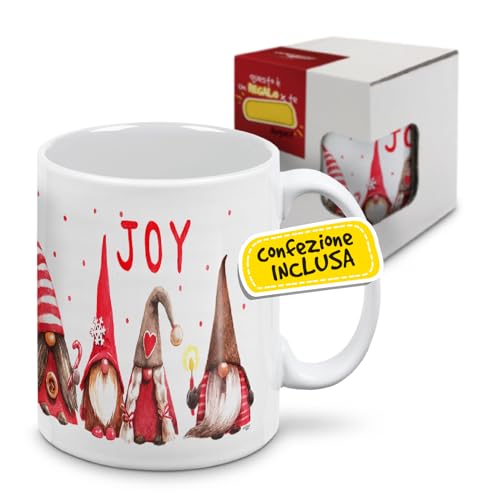 mugnue Tazza Mug Tazza Natale Tazze Natalizie Regali Natale Economici Tazza Colazione con Scatola Regalo Bianca (Joy con Elfi)